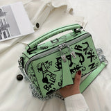 Vibrant Graffiti Small Zipper Box Crossbody Handbag for Women - Trendy Chain Strap, Stylish Design, Compact Size, Easy-Close Zipper, Perfect for Daily Use - Ideal Accessory for Fashion-Conscious Ladies