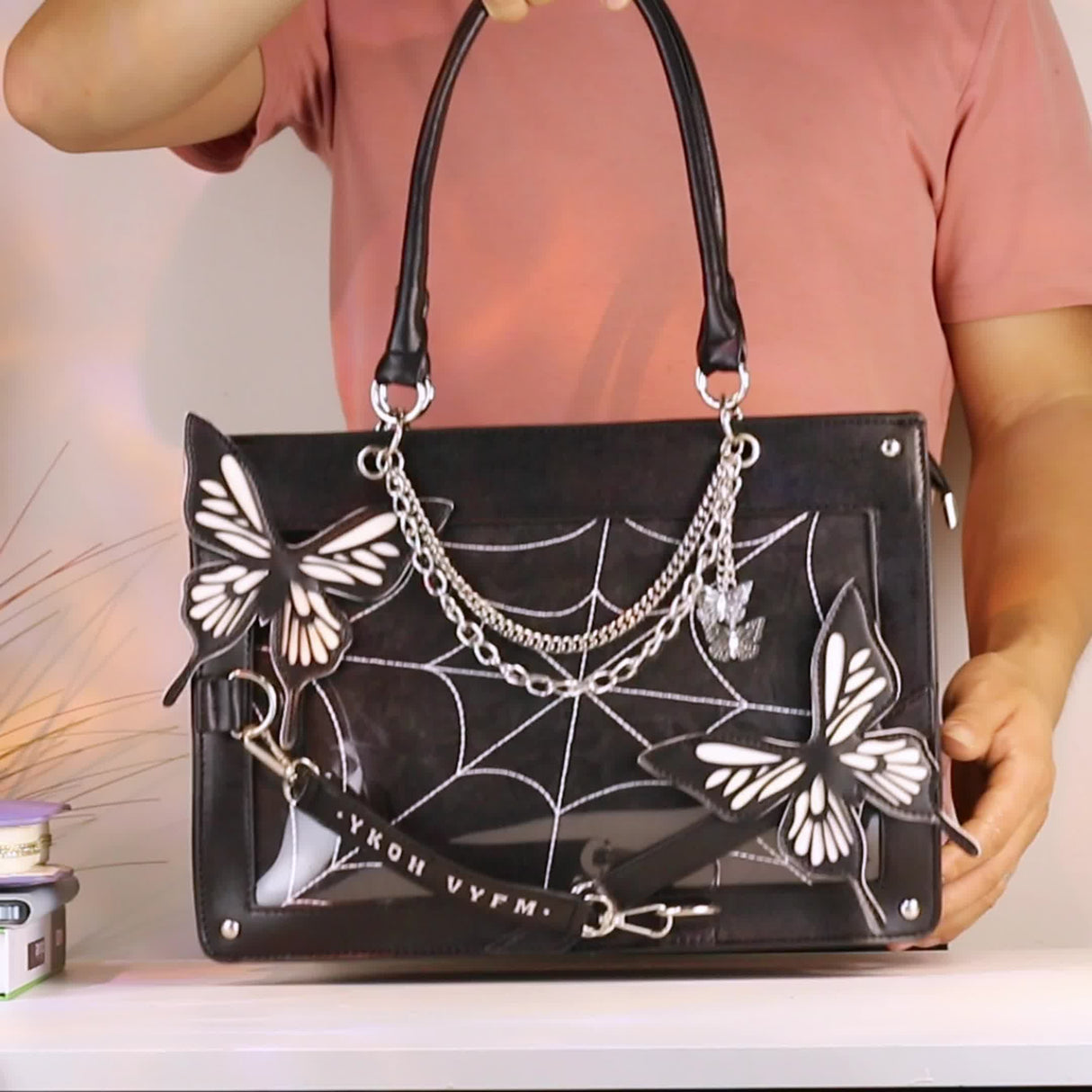 Gothic Butterfly Deco Tote Bag, Y2K Punk Crossbody Bag, Funky Shoulder Purse & Handbag For Girls