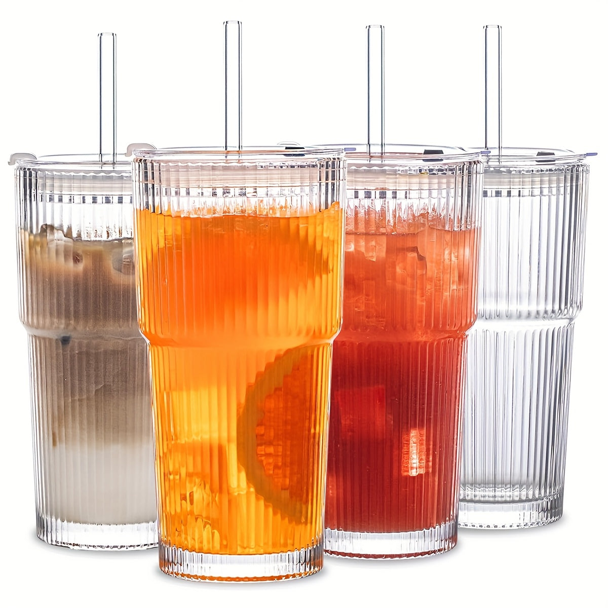 2/4pcs Vintage Striped Glass Mug with Straw And Lid - 20.29oz/600ml BPA-free, Visually Appealing Glass Mug for Coffee, Tea, Soda, Milk Iced Americano, And Latte Drinks, Durable Drinking Glass, Local Warehouse Shipping!