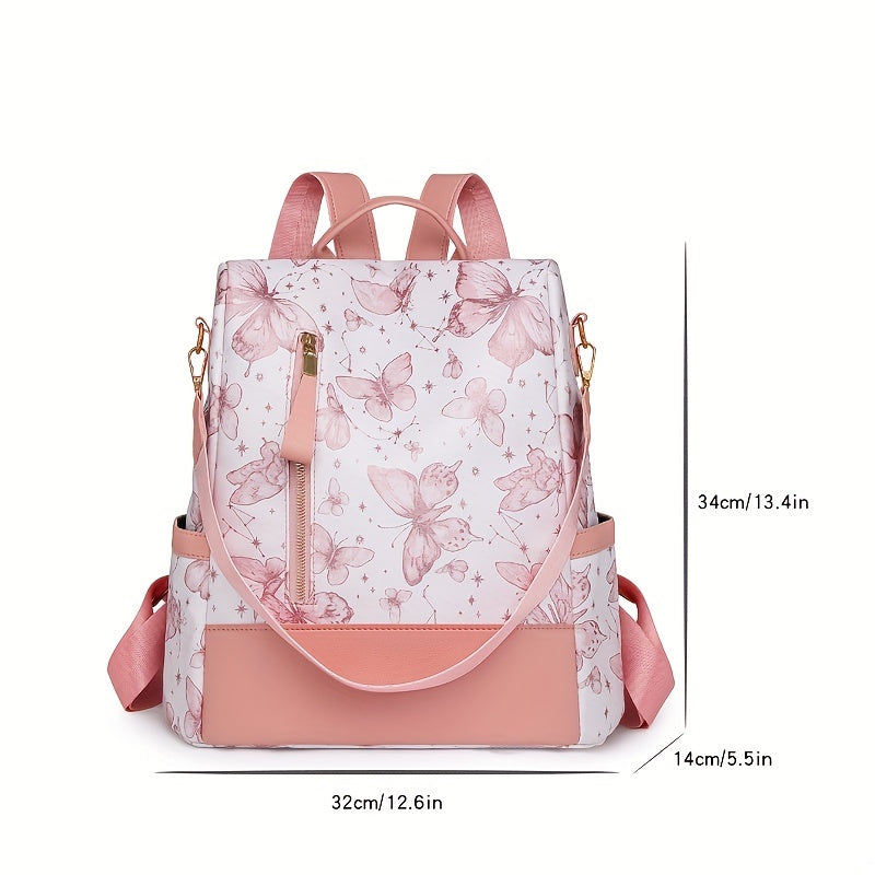 New Chinese Style Silvery Butterfly Print Bag for Women PU Soft This Year's Popular Versatile Single Shoulder Double Shoulder Handbag Trendy Anti-theft School Bag Large Capacity Simple Commuting Outdoor Travel Work Women's Ba