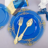 350PCS Blue Plastic Plates - Blue Plastic Dinnerware Sets for 50 Guests - 100 Blue Disposable Party Plates, 150Gold Plastic Silverware, 50Cups, 50Napkins for Wedding & Party