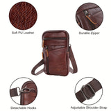 Premium PU Leather Crossbody & Belt Bag for Men and Women - Adjustable Strap, Multiple Zippered Pockets, Phone Holder, Durable Smooth Polyester Lining, Fits Smartphones Up to 6.9 Inches - Coffee Brown, Versatile Travel Pouch