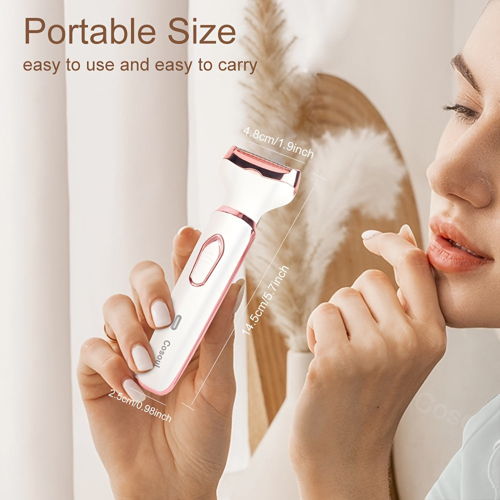 Rechargeable 4-in-1 Electric Razor For Women - Painless Hair Trimmer For Face, Nose, Eyebrows, Beard, Mustache, Arm, Leg, Armpit, And Bikini - Portable Body Shavers Set Rechargeable Grooming Kit Holiday Gift