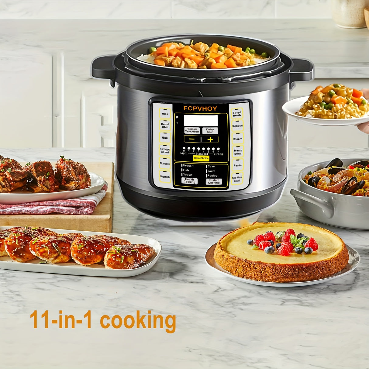 6 qt 11-in-1 Instant Multi Cooker - Electric Pressure Cooker with Advanced Safer Venting Design, Rice Cooker, Soup Maker, Pizza Oven, Fried Meat Stew Cooker, Rice Cake Porridge Slow Cooker, 1000W Stainless Steel with Easy One