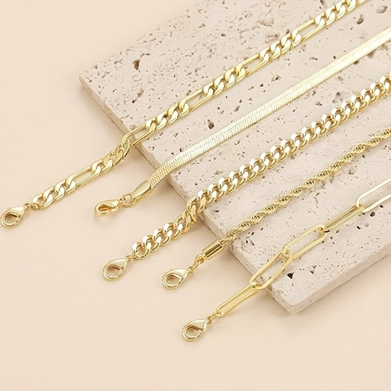 5pcs 14k Golden Plated Bracelets For Women, Cute Tennis Beaded Bracelets Exquisite Stainless Steel Jewelry For Women