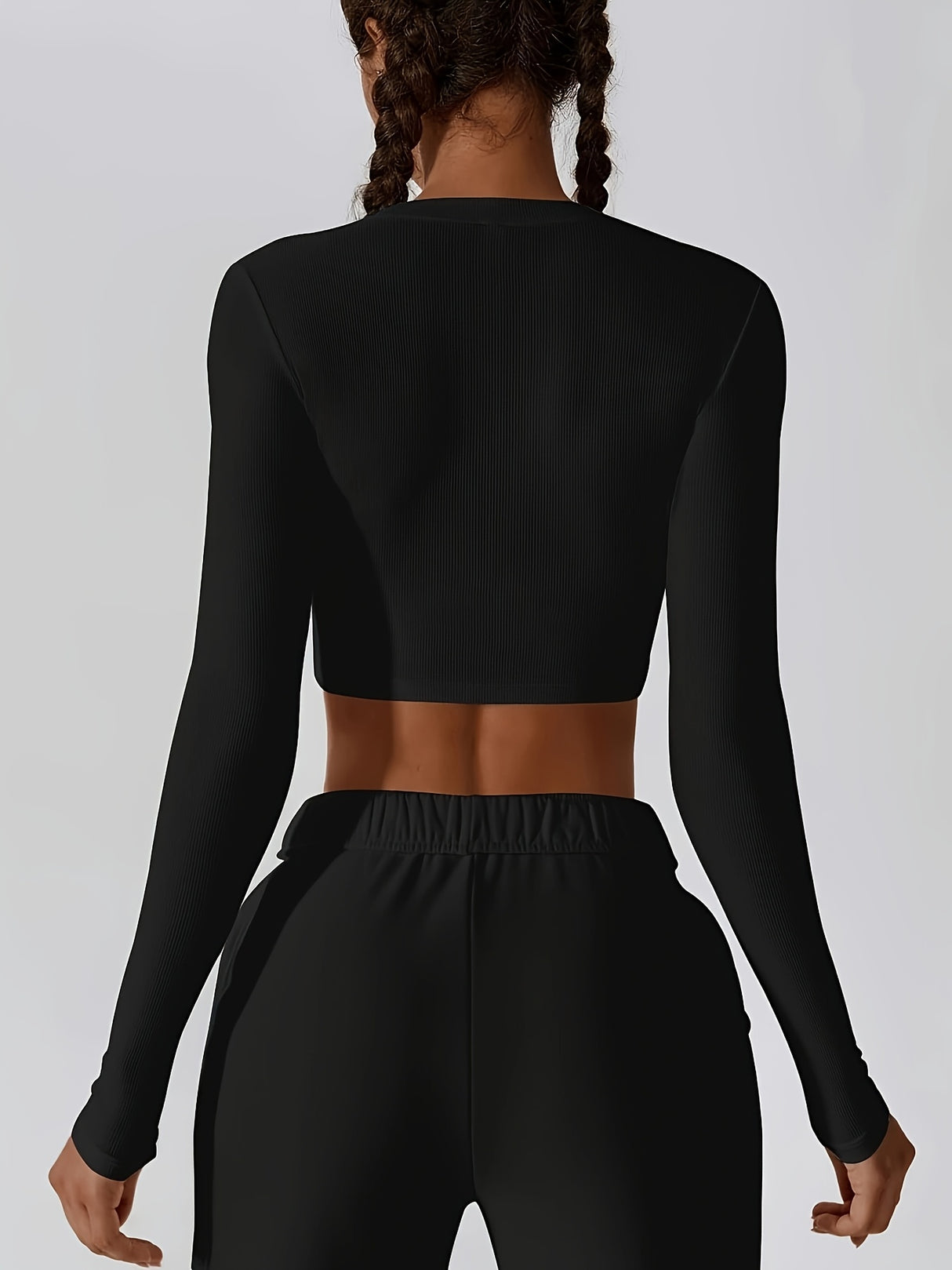 Womens Long Sleeve Shirts Ribbed Crop Tops Workout Slim Fit Crew Neck Stretchy Fitted Tee