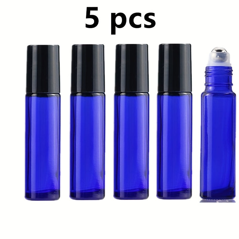 5/10pcs Essential Oil Roller Bottles, 10ml Amber Glass Roller Bottles With Stainless Steel Roller Balls And Caps For Travel, Perfume And Lip Gloss