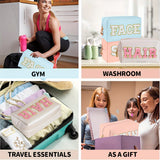 1/3pcs CHENILLE Preppy Makeup Bag for Women Travel Toiletry Bag Chenille Letter Cosmetic Bag PU Leather Waterproof Pouch Cute Zipper Organizer, Skin, Hair and Face