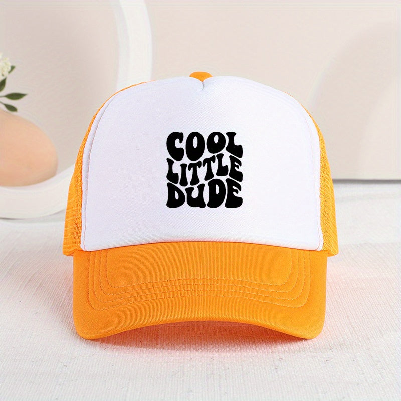 Casual Trendy "COOL LITTLE DUDE" Mesh Stitching Cap, Sun Protection Comfortable Breathable Cap For Summer Holiday Outdoor Traveling Boys And Girls Accessories