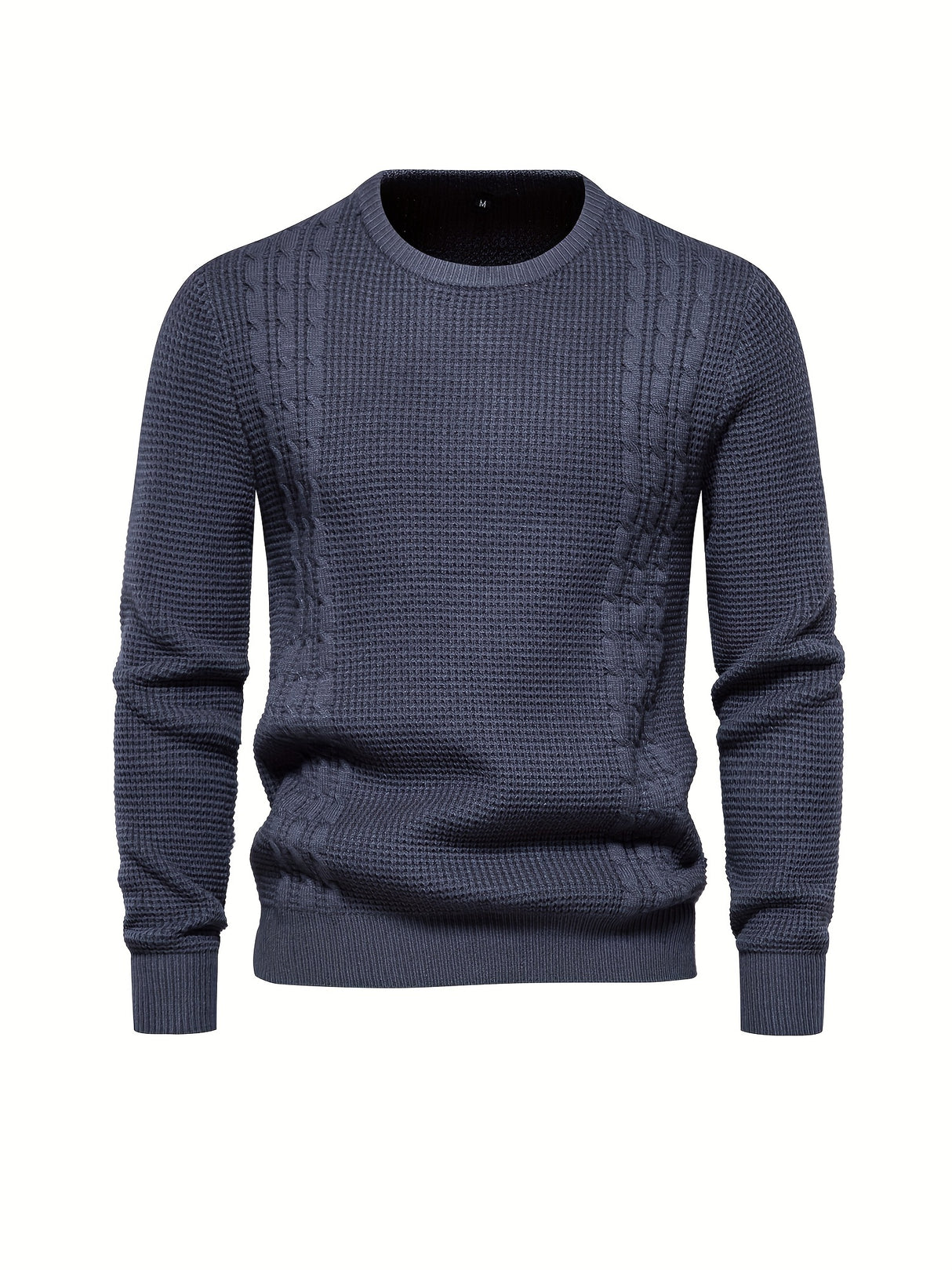 All Match Knitted Solid Sweater, Men's Casual Warm Slightly Stretch Crew Neck Pullover Sweater For Men Fall Winter