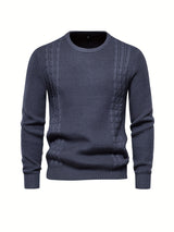 All Match Knitted Solid Sweater, Men's Casual Warm Slightly Stretch Crew Neck Pullover Sweater For Men Fall Winter