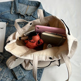 Simple Cartoon Bear Canvas Shoulder Bag, Versatile All-Match Tote Bag With Mini Coin Purse