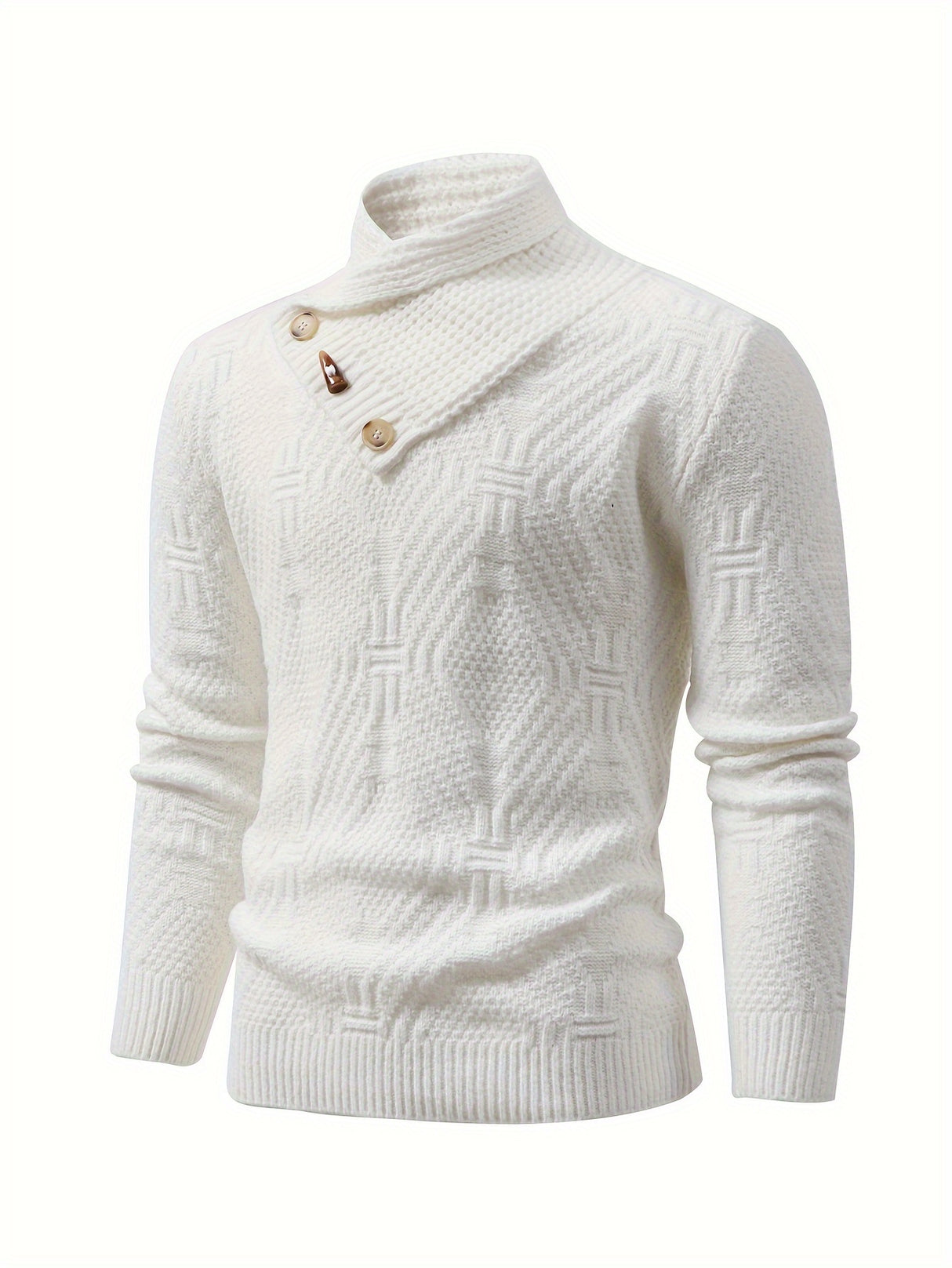 Stylish Thermal Knit Sweater for Men - Soft Long Sleeve Pullover Tops with Button Detail and Small Stand Collar - Perfect for Casual Wear and Layering