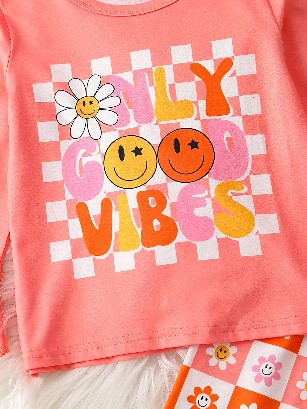Toddler Girls 2pcs ONLY GOOD VIBES Print Top & Flare Pants Kids Clothes Gift