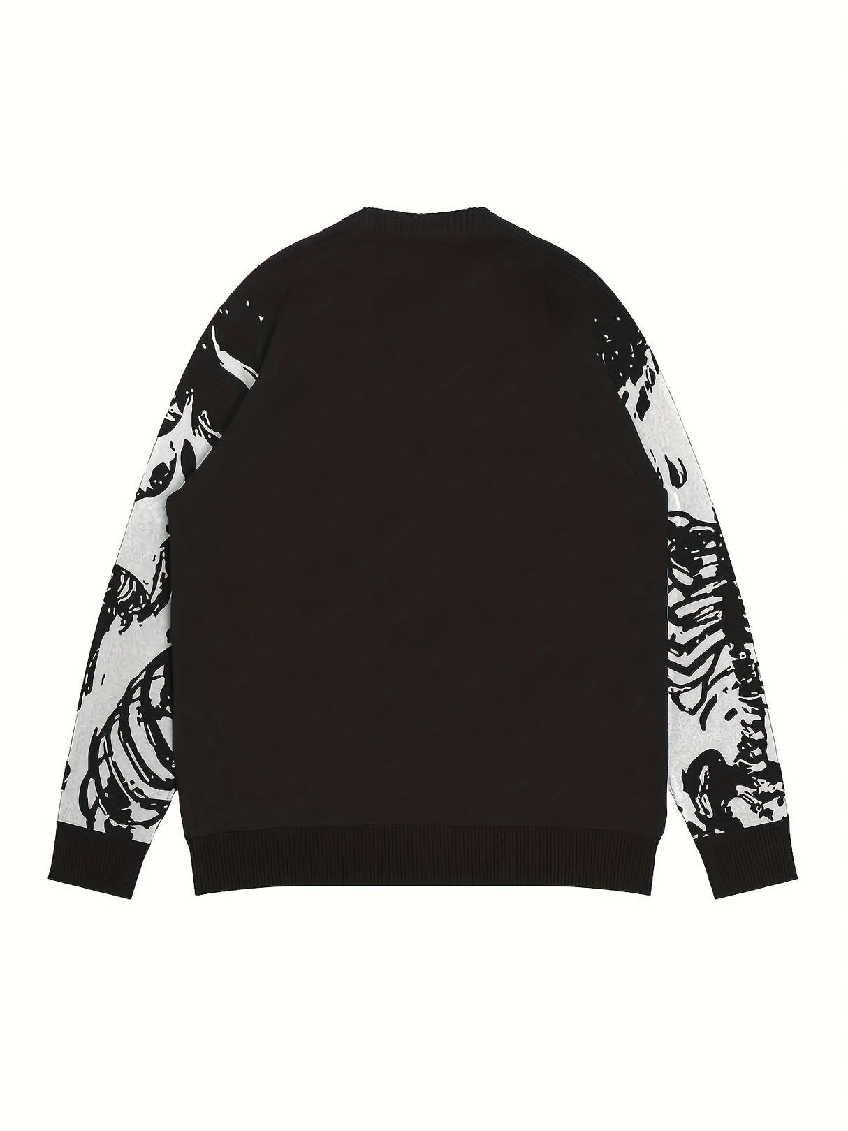 Y2K Long Sleeve Sweater, Loose Casual Sweater Skull Pattern Knitted Sweater, Men's Warm Slightly Stretch Crew Neck Pullover Sweater For Men Fall Winter