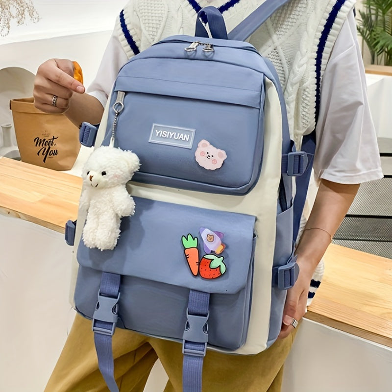 New Ins Canvas Large-capacity Backpack, Small Fresh Contrasting Color School Bag