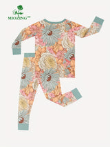 MIOZING Little Girls Bean Green Flower Print Comfy High-end Bamboo Fiber Cute & Elastic Top + Pants 2pcs
