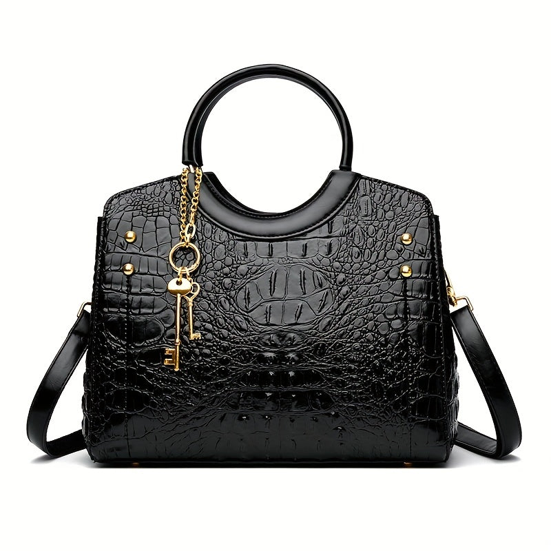 Premium Luxury Crocodile Pattern Handbag - Timeless Vintage Satchel for Women - Stylish Top Handle, Versatile Shoulder & Crossbody Bag - A Fashion Must-Have for Daily Wear