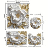 1/4pcs Luxurious 3D Floral Pattern Shower Curtain Set - Waterproof, Non-Slip, Easy-to-Clean Bathroom Essentials with 12 Hooks, U-Shape Toilet Mat, Toilet Lid Cover Pad - Complete Bathroom Decor Solution for a Relaxing Oasis
