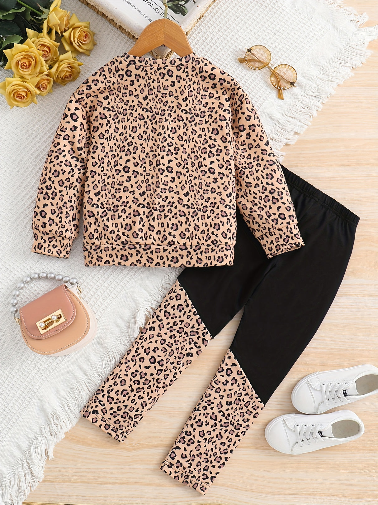 Girl's Camouflage Pattern 2pcs, Long Sleeve Top & Pants Set, Anime Sunglasses Girl Print Casual Outfits, Kids Clothes For Spring Fall