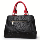 Genuine Leather Tote Bag For Women, Luxury Letter Embossed Handbag, Fashion Large Satchel Purse With Top Handle