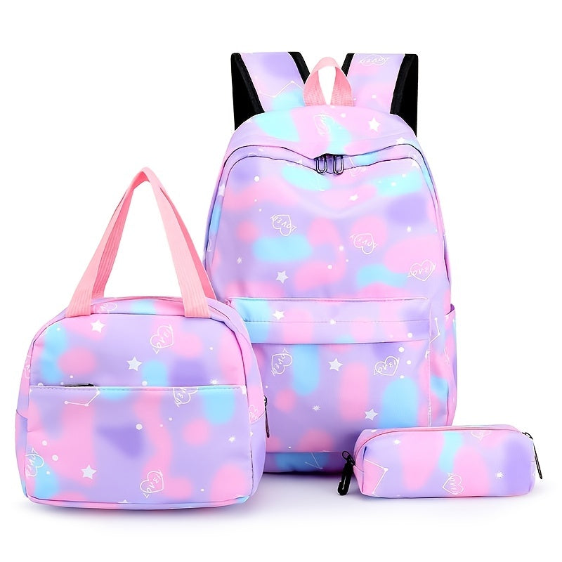 Vibrant Tie Dye Cartoon Pattern Backpack - Spacious School Bag with Insulated Lunch Box, Pencil Case, and Multiple Compartments for Organized School Use