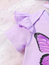 Baby Girl Butterfly Pattern Onesie, bow lace shorts, hair band three-piece set