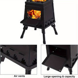 Wood Burning Camp Stove, Portable Cast Iron Wood Stove For Outdoor Hiking Picnic BBQ Travel, Black