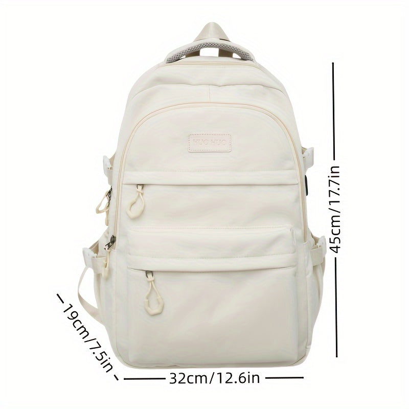 New Fashionable Large-capacity Backpack, Unisex Casual Trend Backpack, Simple Solid Color Versatile School Bag