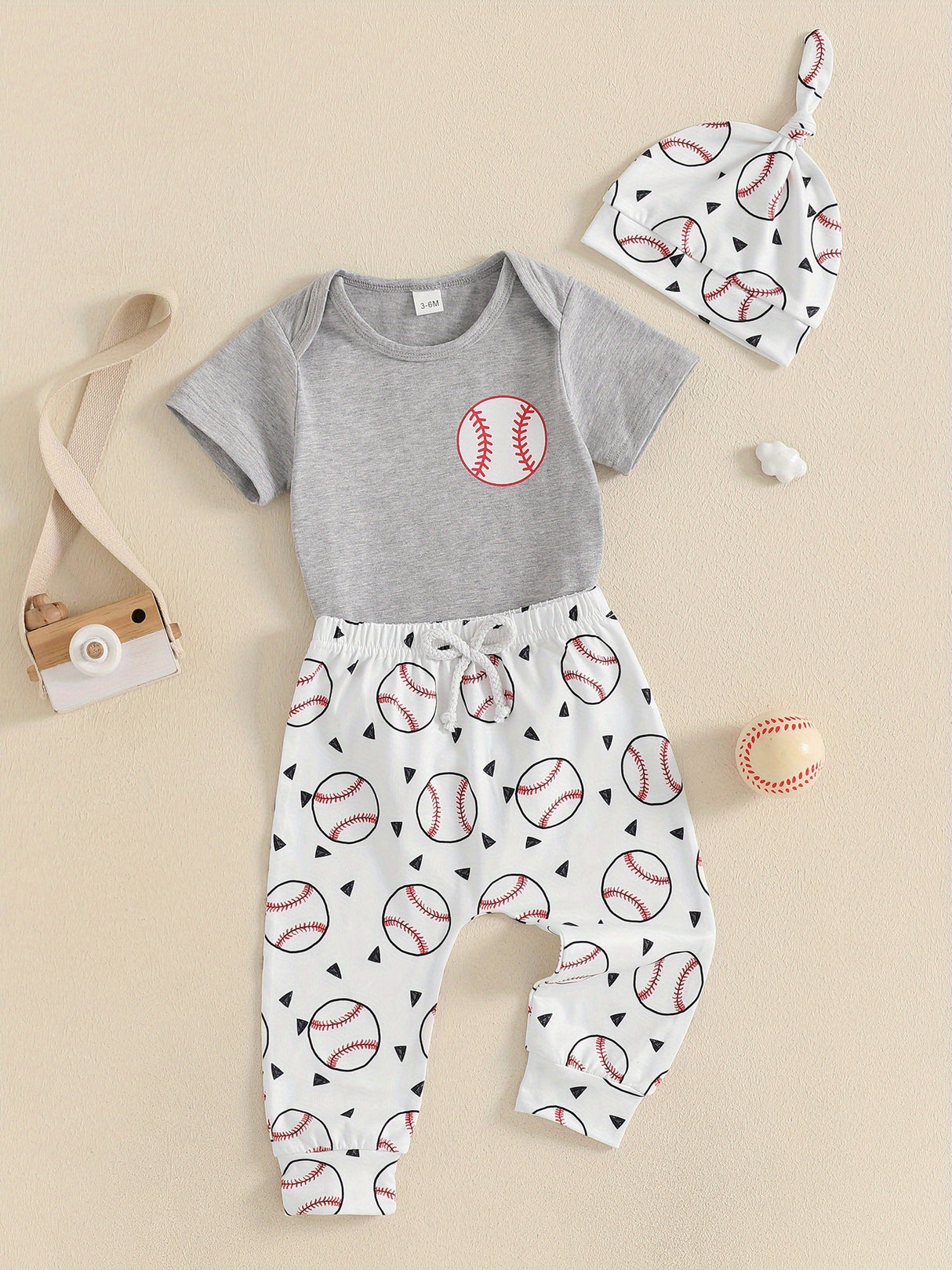 0-18 Months Baby Boy Summer Outfits Short Sleeve Romper Baseball Pants Hat Set, for Outdoor
