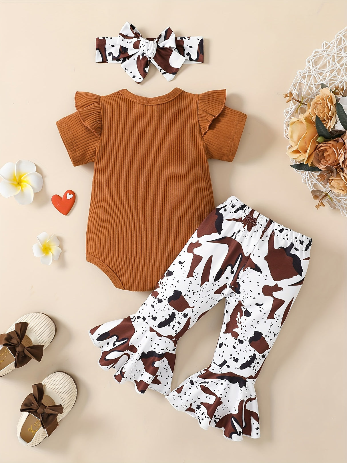 Toddler Baby Girl Outfit Ribbed I Got It From My Mama Ruffled Romper Flared Pants Newborn Baby Girl Clothes 0-12 Months