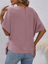 Solid Knotted Blouse, Casual Crew Neck Asymmetrical Blouse, Women's Clothing
