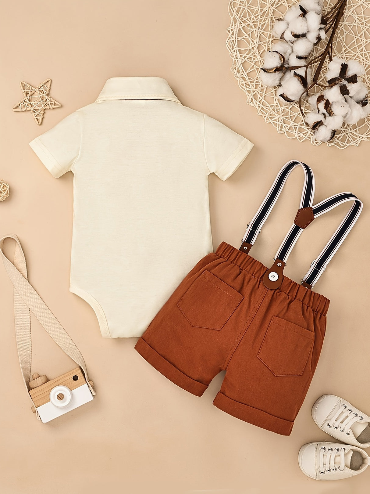 Baby Boy Clothes Infant Little Gentleman Romper + Strap Pants + Bowtie 3pcs Outfits 0-18 Months