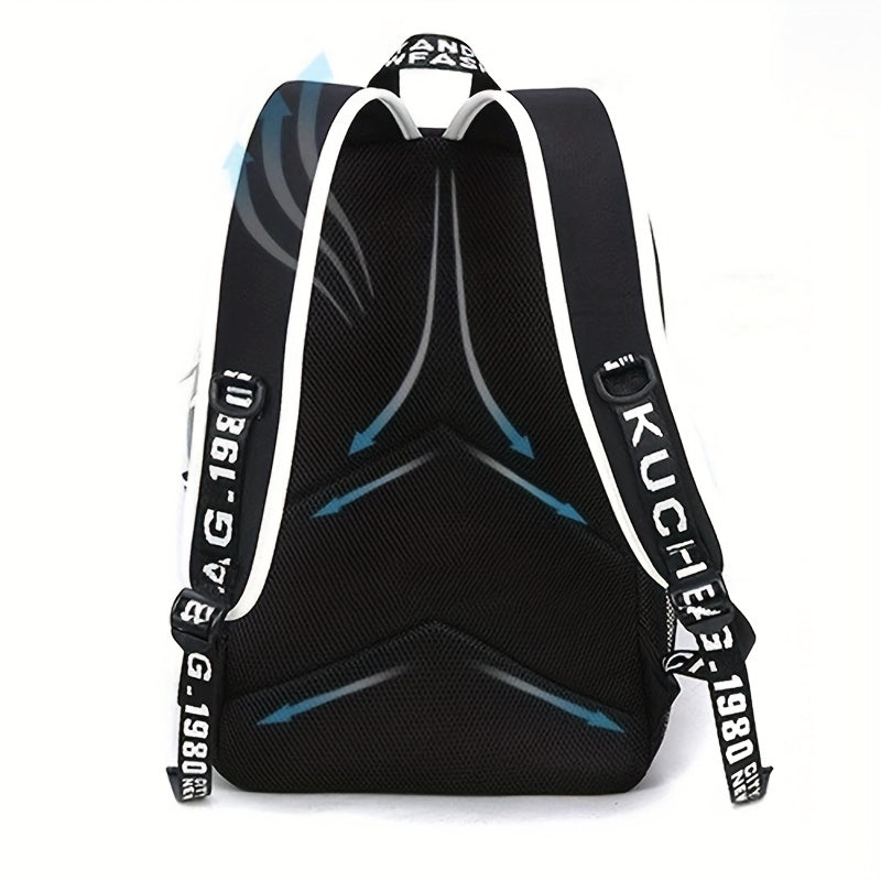 2pcs/set Cartoon Print Large Capacity Casual Backpack, 2-Piece Set: Travel Backpack, School Bag, Chest Bag