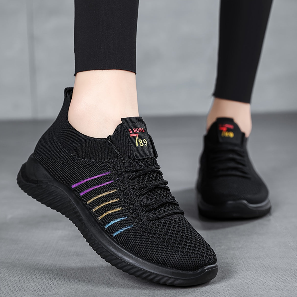 Womens Lightweight Lace Up Running Shoes - Fashionable Ventilated Striped Design - Durable Outdoor Walking Sneakers for Casual Daily Wear