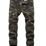Men's Slim Fit Stretch Jeans Distressed Straight Leg Denim Pants, Fashion Biker Jeans Ripped Skinny Jeans for Men Camouflage Cargo Pants