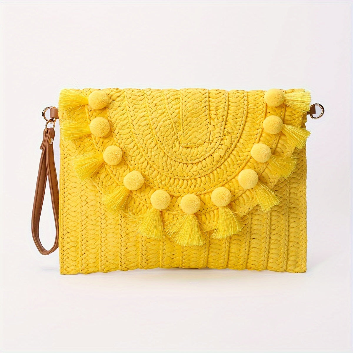 Stylish Woven Straw Envelope Clutch Bag - Summer Beach Travel Accessory with Rattan Wrist Strap, Spacious Interior, and Chic Design - Perfect for Women's Vacation, Travel, and Daily Use