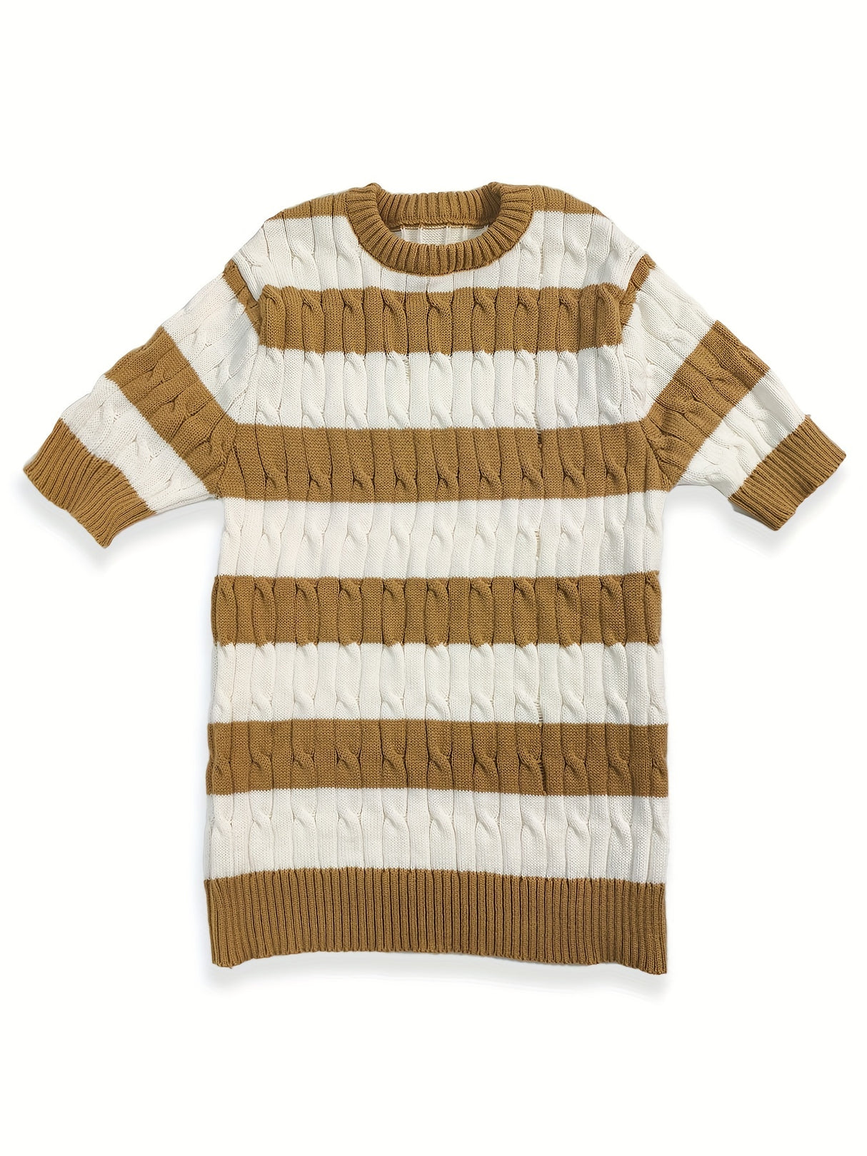 Summer Striped Knit Crew Neck Sweater for Men - Soft Rib-Knit Acrylic Fabric, Regular Fit, Slight Stretch, Dry Clean Only - Perfect Casual Short Sleeve Pullover for Warm Weather