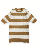Summer Striped Knit Crew Neck Sweater for Men - Soft Rib-Knit Acrylic Fabric, Regular Fit, Slight Stretch, Dry Clean Only - Perfect Casual Short Sleeve Pullover for Warm Weather