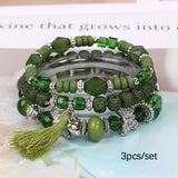 3pcs/set Vibrant Bohemian Butterfly Pendant Tassel Beaded Elastic Multi-Layer Acrylic Bracelets - Stylish Boho Accessories for Men and Women - Perfect Daily Decoration, Gift for Family, Friends, Boyfriends, and Girlfriends on