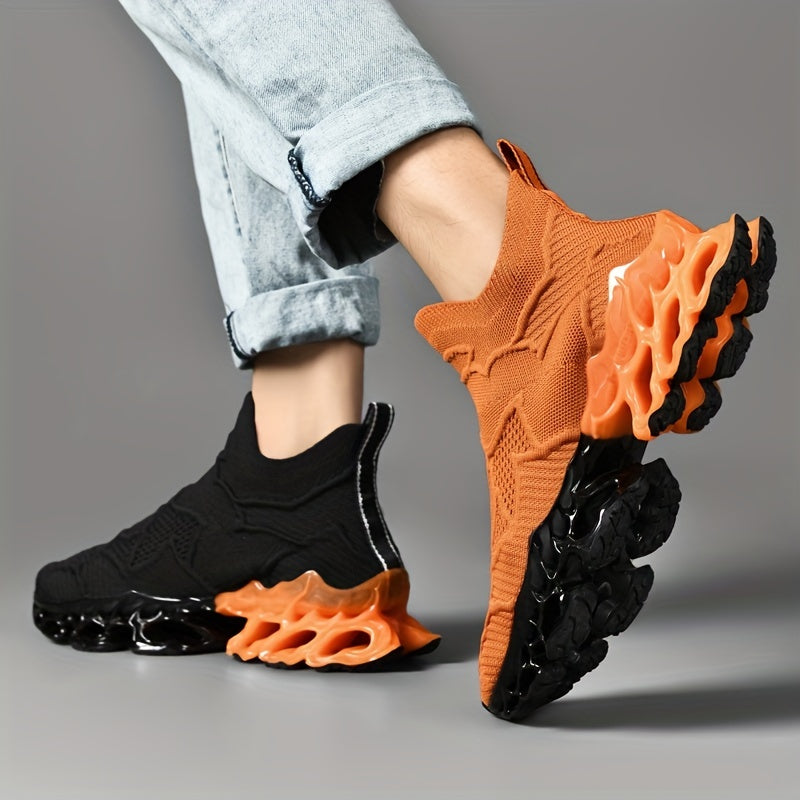 [Trendy Blade Sneakers for Men] Men's Color Block Trendy Blade Sneakers, Breathable Shock Absorption Running Shoes, Non Slip Sneakers For Gym Jogging Tennis 2023 New