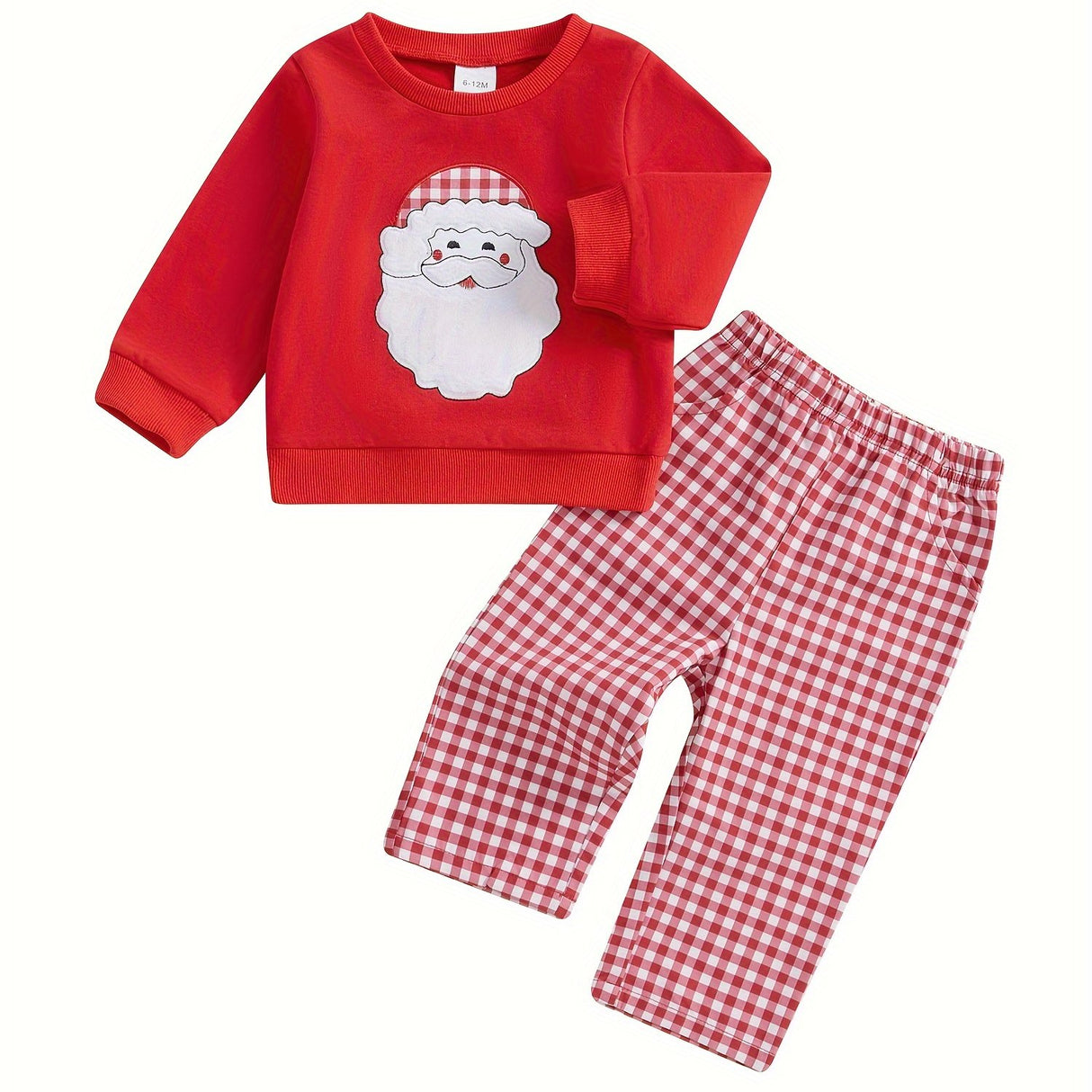 Toddler Boys Christmas Outfits Santa/Truck Embroidery Long Sleeve Sweatshirts and Plaid Long Pants 2Pcs Clothes Set