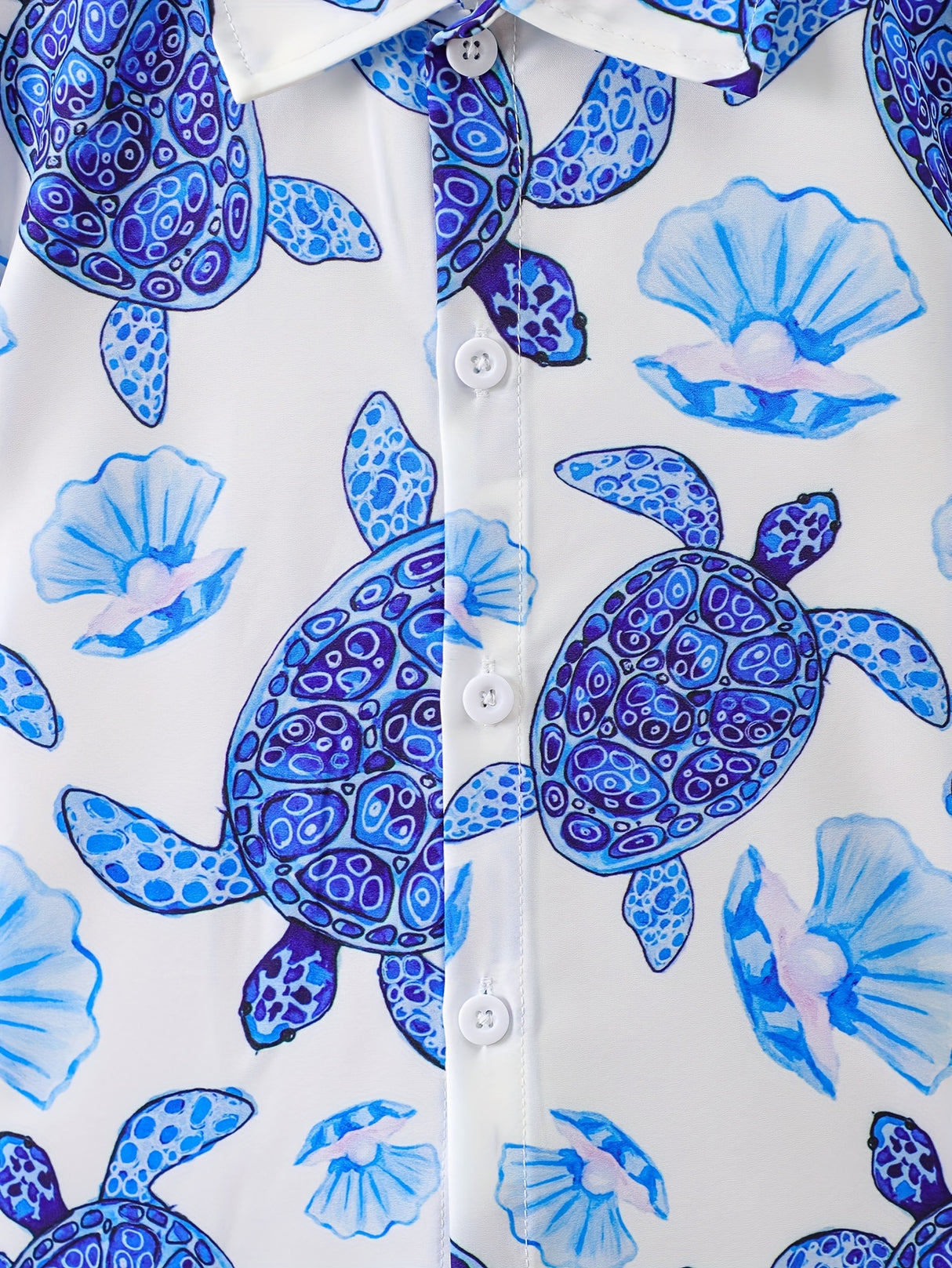 Hawaiian Holiday Turtle And Shell Print Boys Creative Shirt, Casual Short Sleeve Lapel Shirt Tops, Boys Clothes For Summer Outdoor