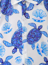 Hawaiian Holiday Turtle And Shell Print Boys Creative Shirt, Casual Short Sleeve Lapel Shirt Tops, Boys Clothes For Summer Outdoor
