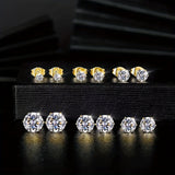Sparkling Stainless Steel 6-Prong zirconia Stud Earrings Hypoallergenic Daily Decor Earrings 18K Gold Plated Ear Bone Buckle Jewelry