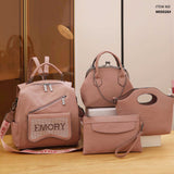 4PCS Vintage Convertible Backpack Set, Retro Fashion Tote Bag, Women's Casual Handbag & Shoulder Purse & Wristlet