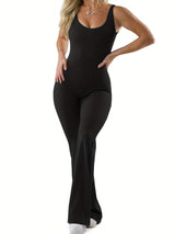 Women Sleeveless Flare Jumpsuits Sexy Backless Tank Tops Bodycon Scrunch Butt Yoga Rompers Seamless Playsuit
