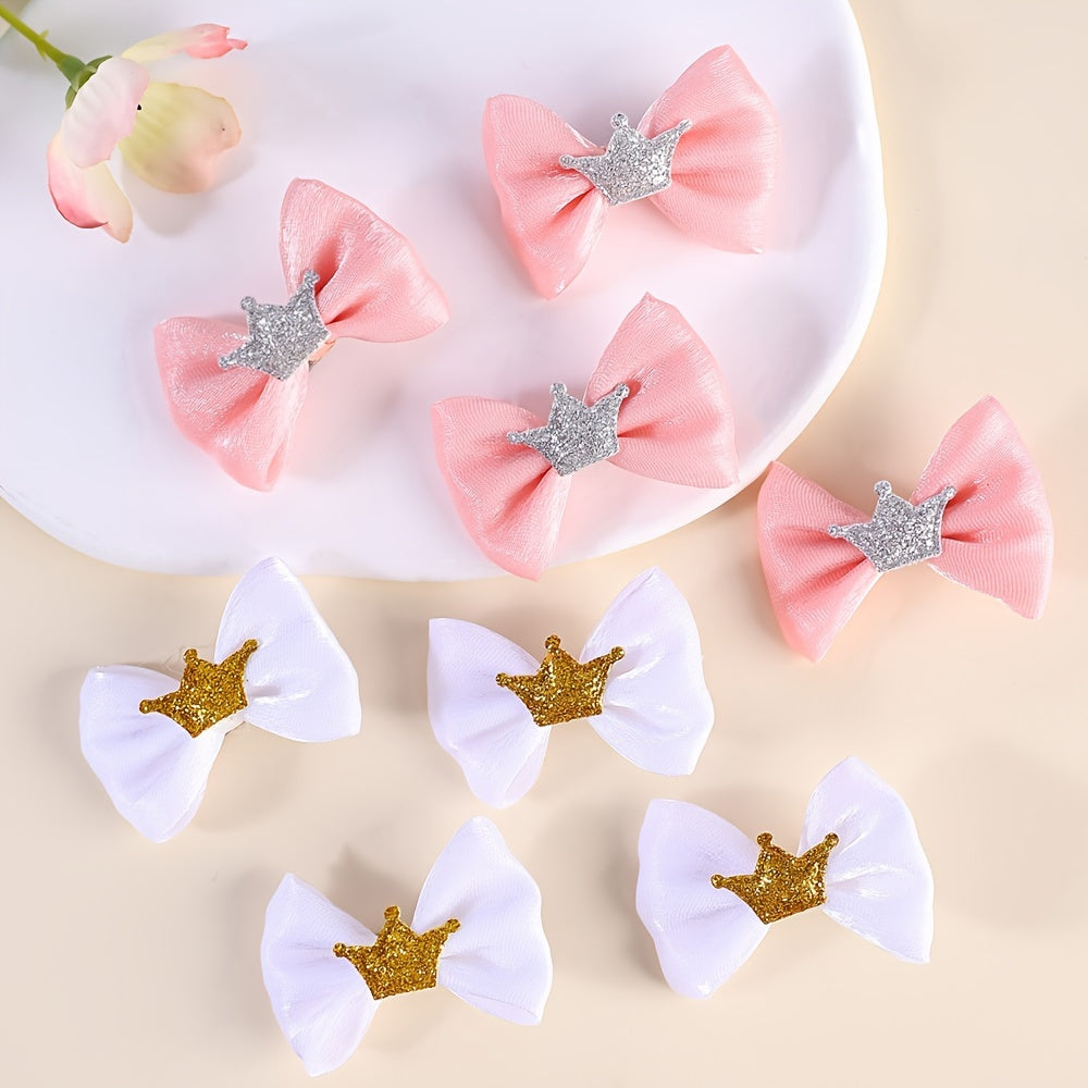 8pcs Adorable Pink Glitter Puppy Hair Bows with Crown Metal Clips - Handmade Pet Grooming Accessories for a Cute, Stylish Look, Dog Hair Styling|Glittery Pet Bow|Soft Texture Bow, Dog Hair Accessories