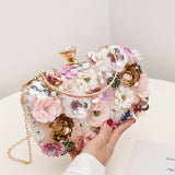 Mini Flower Decor Evening Bag, Elegant Rhinestone Clutch Bag, Women's Exquisite Dinner Bag For Party (7.87"x4.33"x1.77") For Carnaval