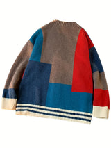 Spring & Autumn Color Spliced Knit Cardigan Sweater for Men & Women - V-Neck Casual Sweater